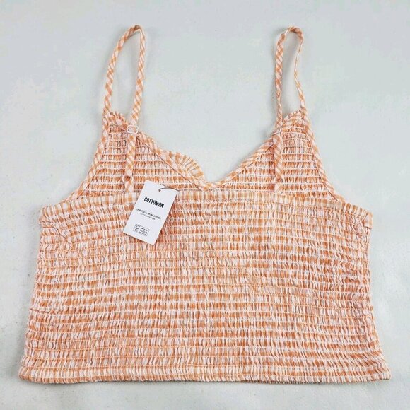 Cotton On Smocked Ruffle Top Womens Large Orange Spaghetti Strap Crop Cami Tank - Picture 3 of 7